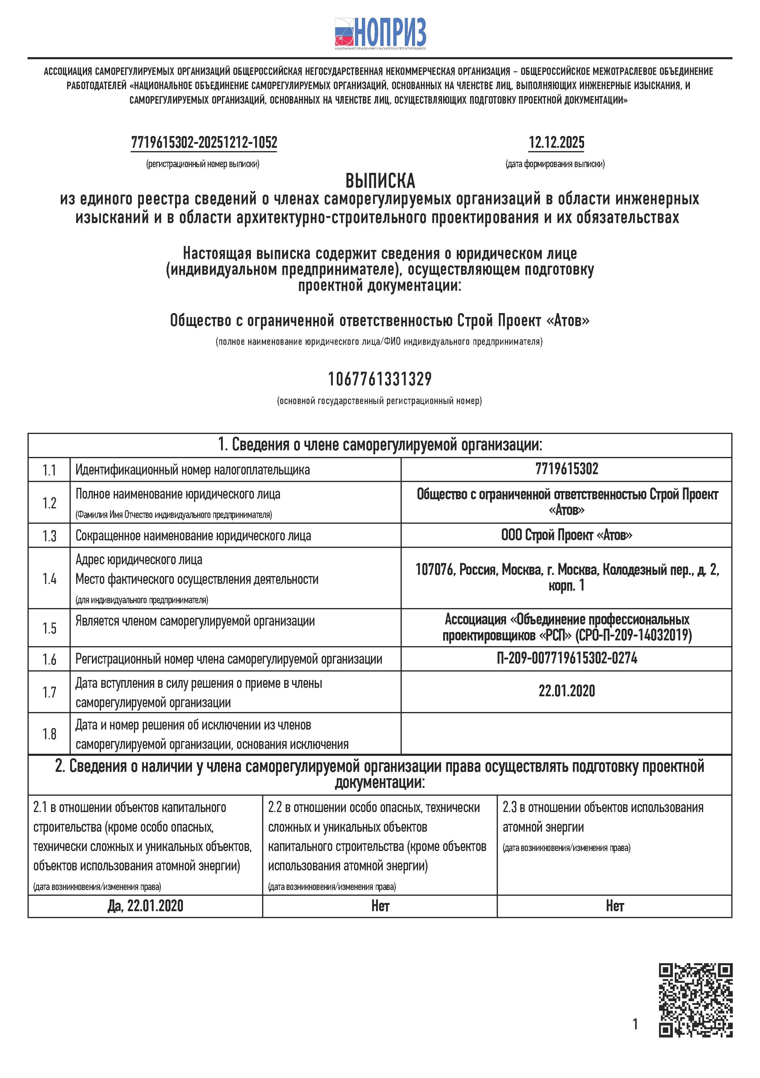 Выписка СРО